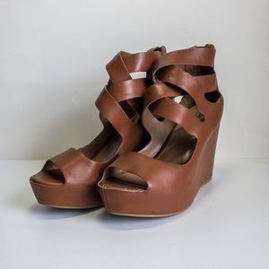 Mossimo Brown Leather Wedges, Size 7